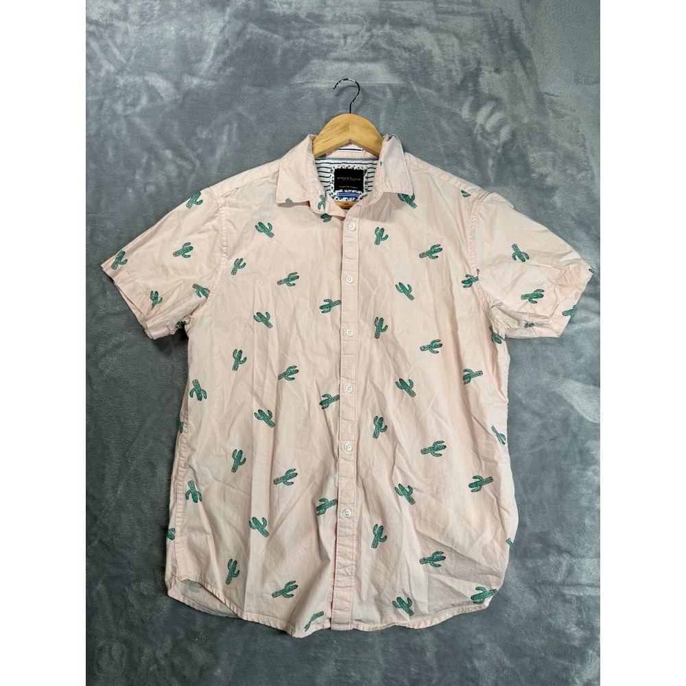 Denim & Flower By Ricky Singh Shirt Men Medium Blush Pink Cactus Print Button Up